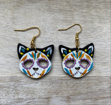 Load image into Gallery viewer, Wooden Skeleton Cat Earrings