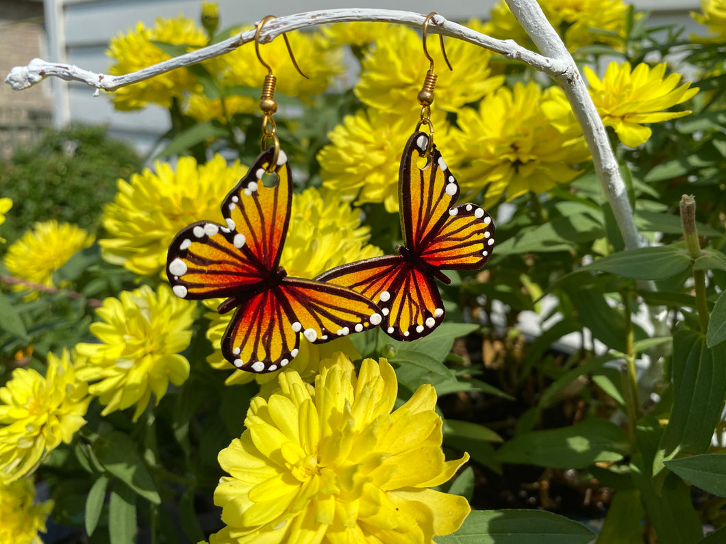 Wooden Monarch Butterfly Earrings